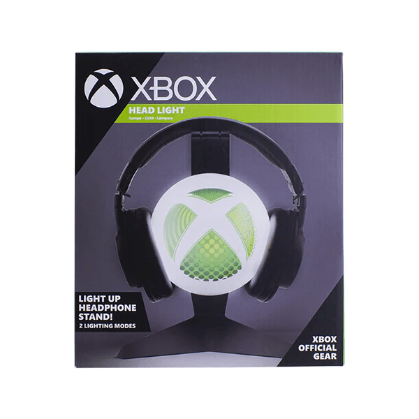 Xbox headlight packaging with headphones and light-up stand on a white background