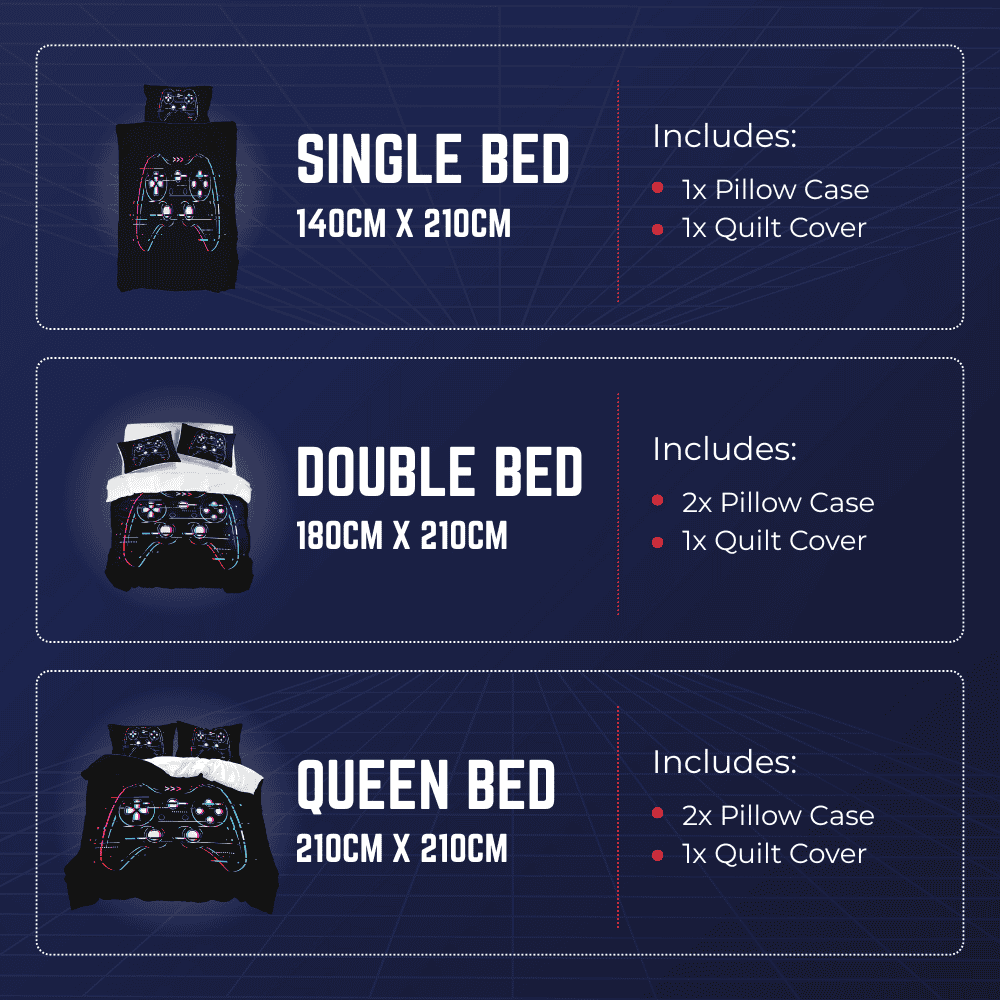 Gaming Quilt Cover Set - Black Glitch Controller - Throne Boss Australia