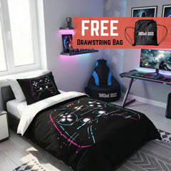 Gaming Quilt Cover Set - Black Glitch Controller - Throne Boss Australia
