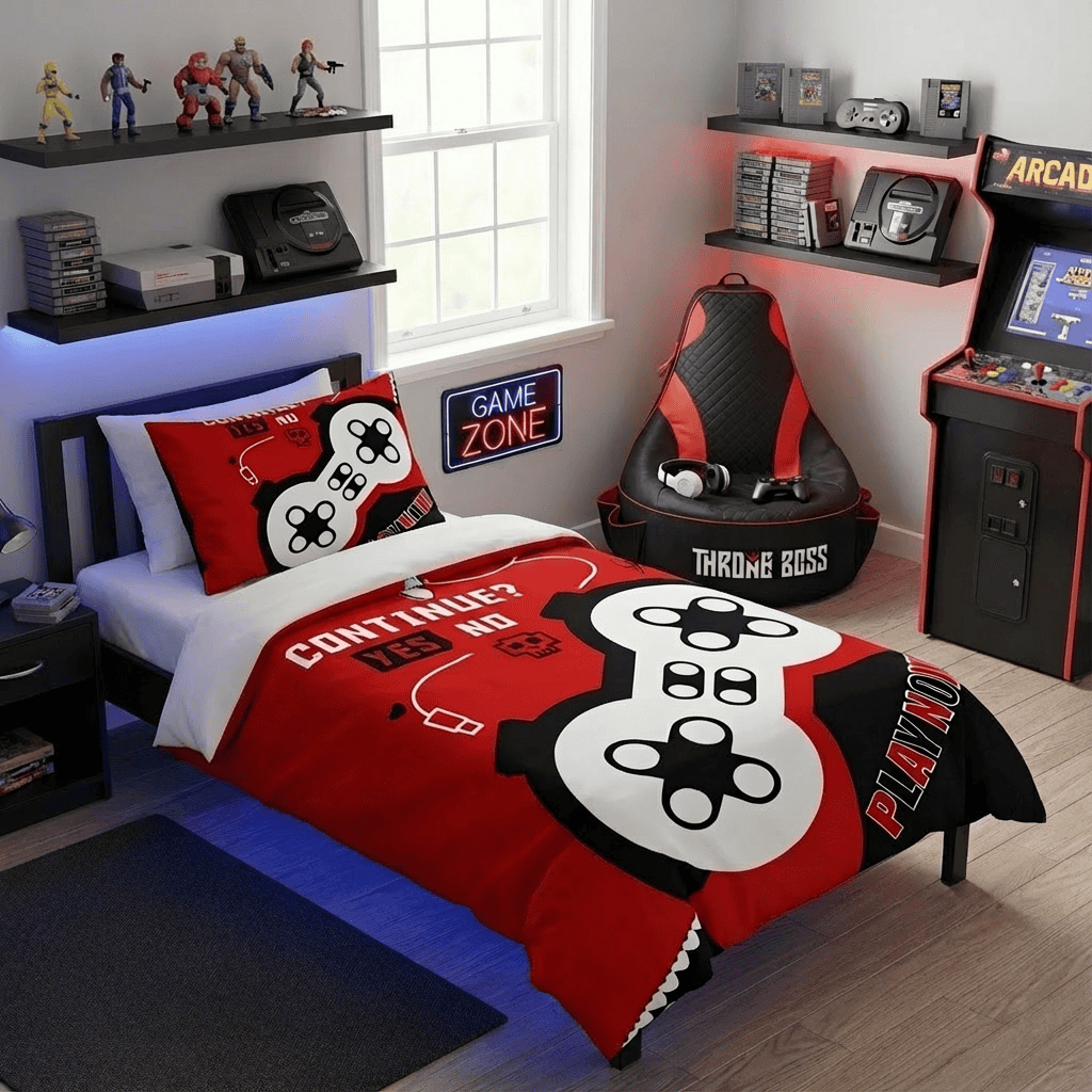 Gaming Quilt Cover Set - Black/Red Controller - Throne Boss Australia