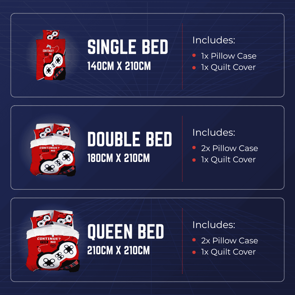 Gaming Quilt Cover Set - Black/Red Controller - Throne Boss Australia