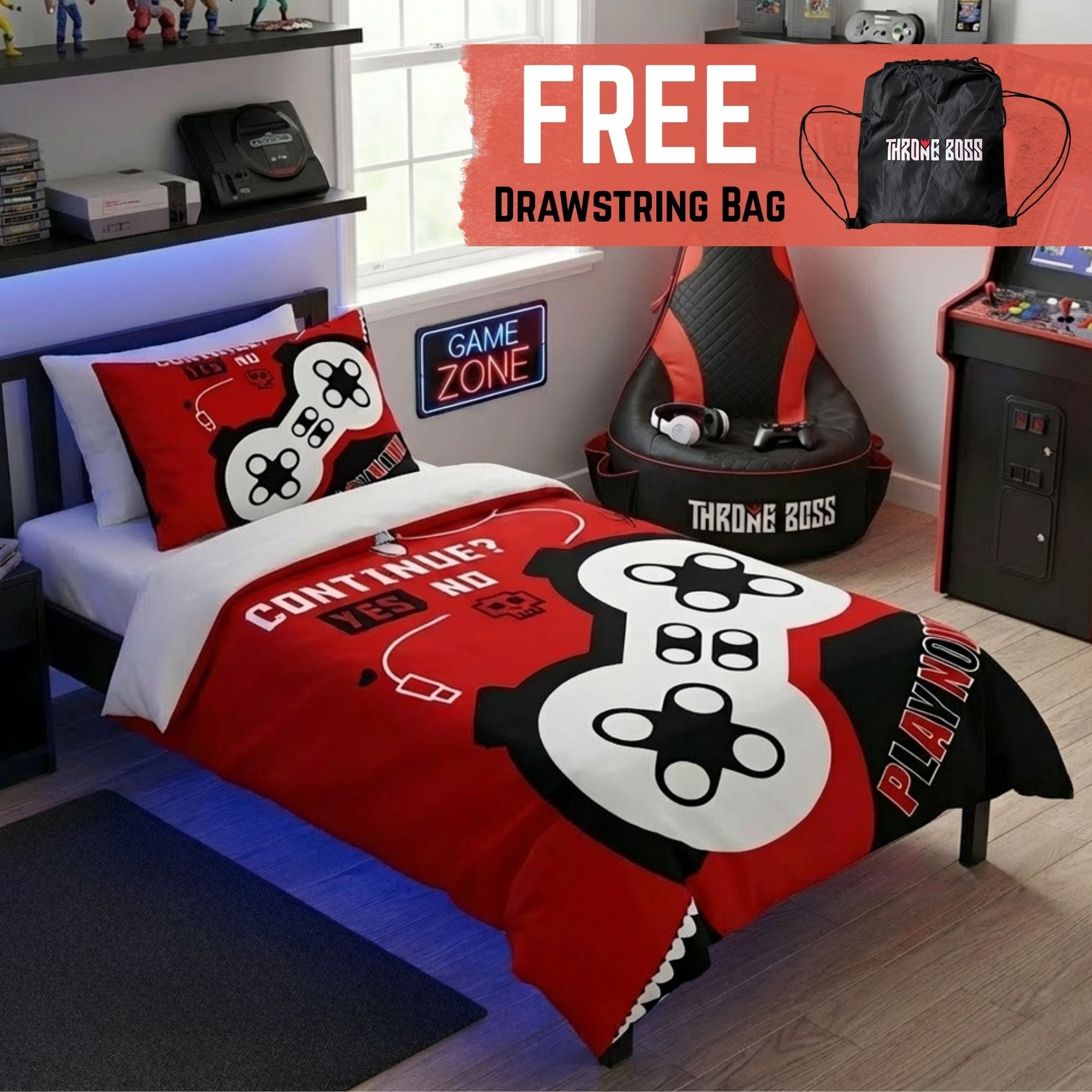 Gaming Quilt Cover Set - Black/Red Controller - Throne Boss Australia