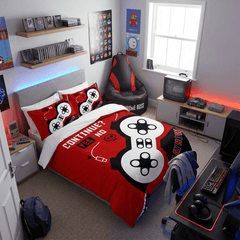 Gaming Quilt Cover Set - Black/Red Controller - Throne Boss Australia
