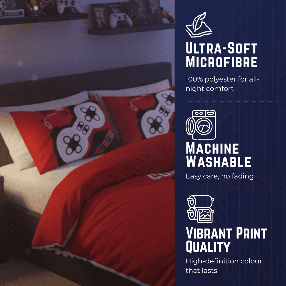 Gaming Quilt Cover Set - Black/Red Controller - Throne Boss Australia