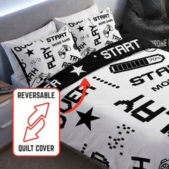 Gaming Quilt Cover Set - Black/White Reversible - Throne Boss Australia