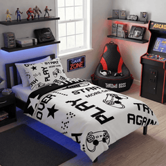 Gaming Quilt Cover Set - Black/White Reversible - Throne Boss Australia