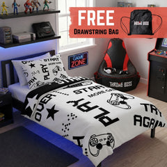 Gaming Quilt Cover Set - Black/White Reversible - Throne Boss Australia