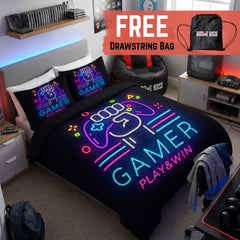 Gaming Quilt Cover Set - Neon Black - Throne Boss Australia