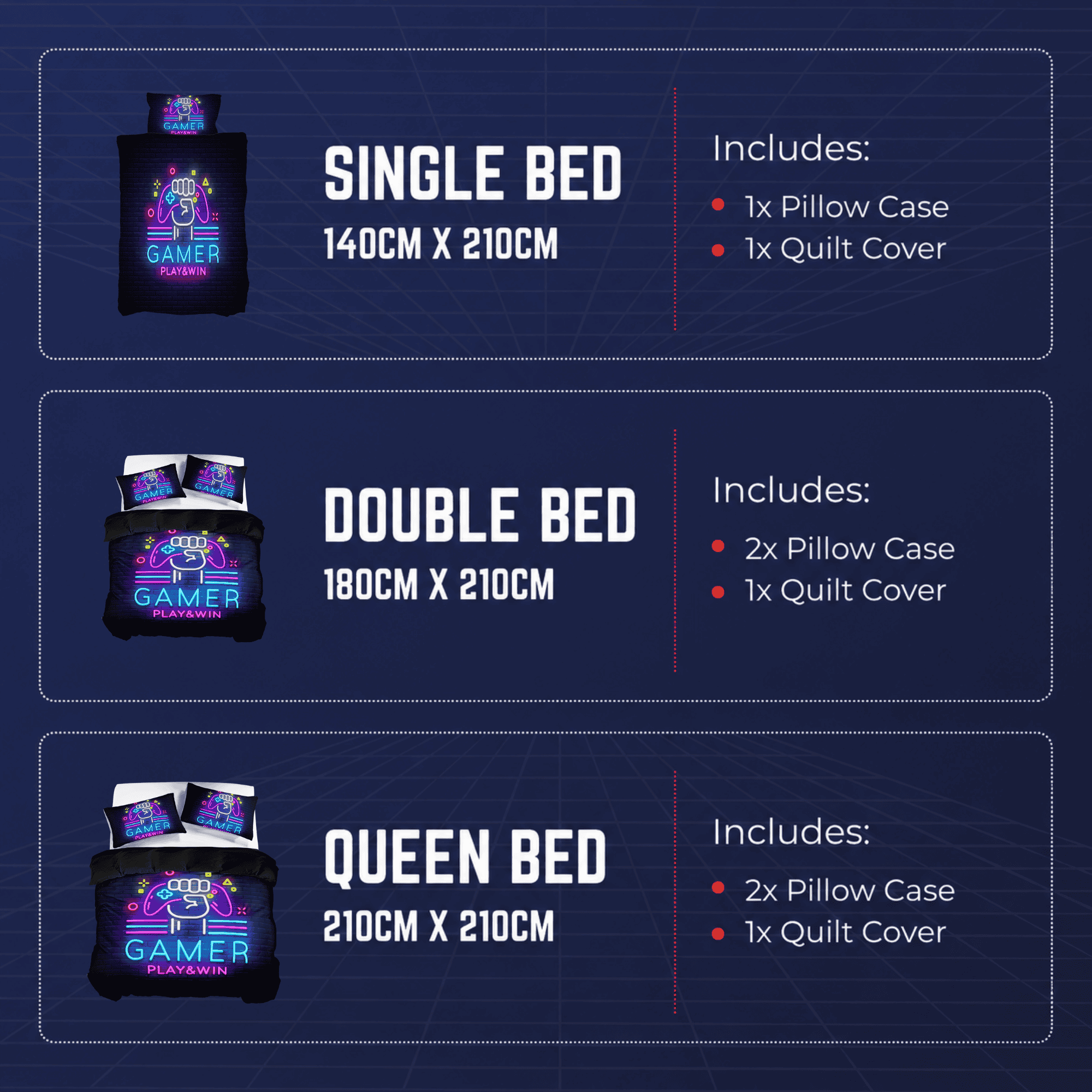 Gaming Quilt Cover Set - Neon Black - Throne Boss Australia