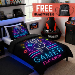 Gaming Quilt Cover Set - Neon Black - Throne Boss Australia