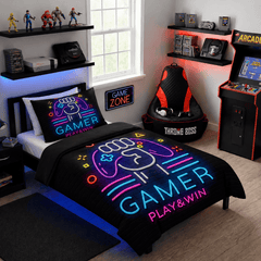 Gaming Quilt Cover Set - Neon Black - Throne Boss Australia