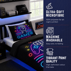 Gaming Quilt Cover Set - Neon Black - Throne Boss Australia