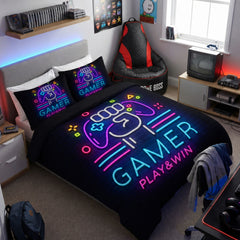 Gaming Quilt Cover Set - Neon Black - Throne Boss Australia
